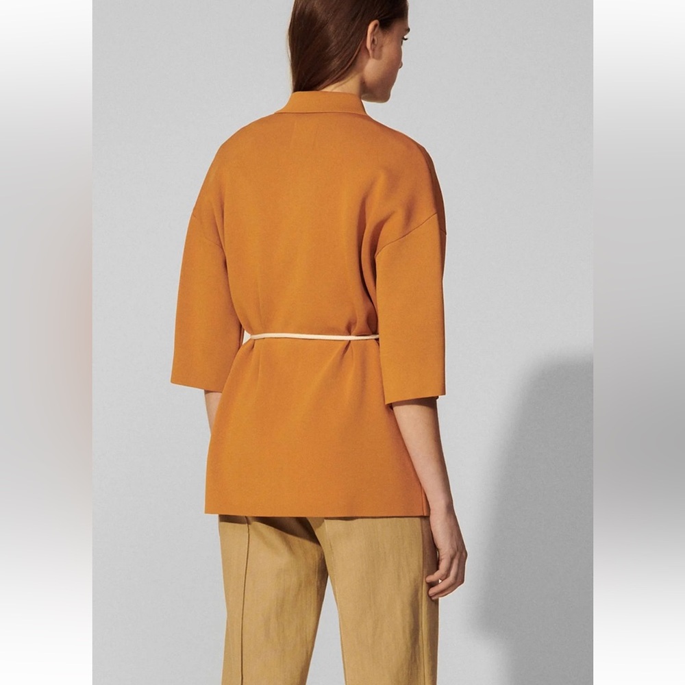 Sandro Martine Belted Over-Shirt Style Cardigan In Ochre - Picture 2 of 14